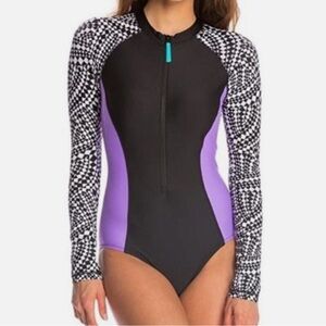 SPEEDO LONG SLEEVE SWIMSUIT ZIP FRONT SWIM SUIT RASHGUARD MEDIUM